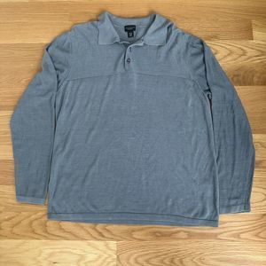 Reunion Mens Sweater Polo Style Gray Silk Button Collar Size L